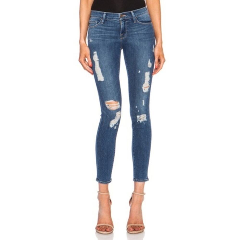 Frame Denim Le Skinny De Jeanne Matteson Skinny Distressed Crop Jeans 26